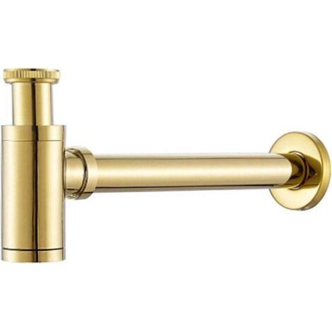Robinet en forme de P en laiton doré, conception ronde, adapté au drainage de l'évier et de la salle de bain, prévention des odeurs de 1,5 pouces, siphon à déchets, améliore l'effet de drainage (1/4)