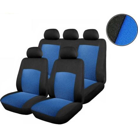 Universelle Autositzbezüge, Komplettset, 9-teilig, schwarz mit blau