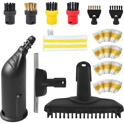 Lot de 14 accessoires pour nettoyeur vapeur Kärcher SC1 SC2 SC3 SC4 SC5 SC7, 4 brosses rondes, 2 brosses à joints, buse courbée, brosse à vapeur manuelle, raclette de fenêtre, chiffon en microfibre (1/5)