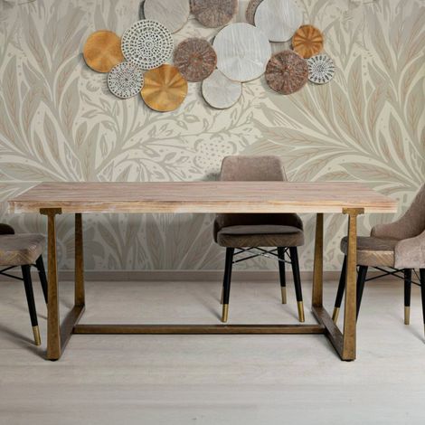 Dmora - Esstisch Bisenti, Küchenregal, Esszimmertisch, Festes rechteckiges Regal, Gold und Braun, 180x90 h78 cm (1/5)