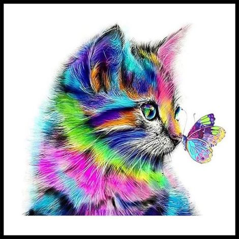 Tableau à Strass Chat 5D - Kit de Peinture Diamant à Faire Soi-Même, Décorations Colorées pour la Maison, Cadeau Créatif (1/5)