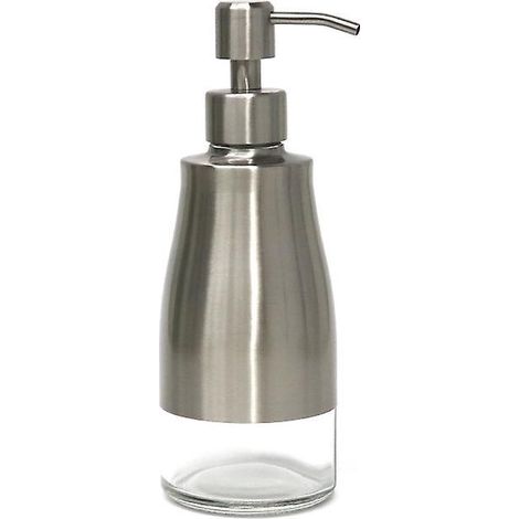 Handpumpenspender mit Glasauskleidung, Gehäuse aus gebürstetem Nickel-Edelstahl, nachfüllbarer Flüssigseifenspender für Bad und Küche