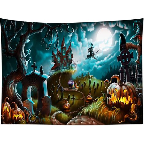 Halloween tapisserie décoration murale sorcière ciel nocturne ville tapisserie décoration de chambre (1/5)