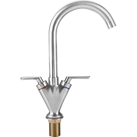 Robinet d'évier de cuisine en nickel brossé, robinet d'eau chaude et froide (norme UE G3/8") (1/5)