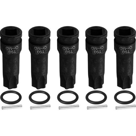 5 Pièces Douille Hexagonale À Choc, Douille Torx T90 À 6 Crans 1/2" Pour Perceuse À Choc En Acier CR-MO Avec Goupille Et Joint Torique Pour Atelier Garage Adaptateur (1/5)