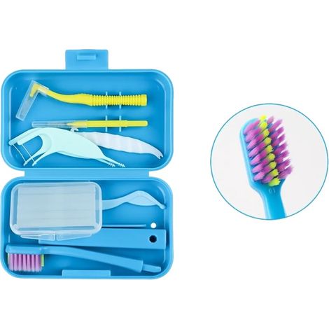 Kit portatile per l'igiene orale, cura dentale completa, blu (1/2)