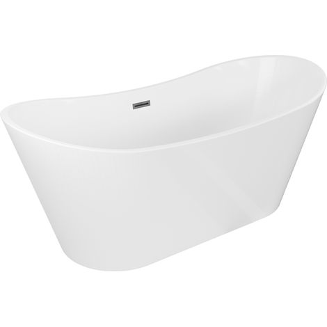 Mexen Montana freistehende Badewanne 150 x 75 cm, weiß, Überlauf gun gray gebürstet - 52011507500-66