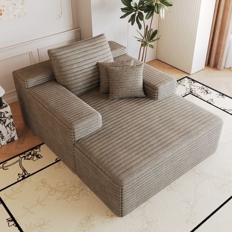 Fauteuil méridienne 1 place 115x159x60 cm, assise extra profonde, sans armature, sans montage, mousse compressée, velours côtelé, Camel (1/5)