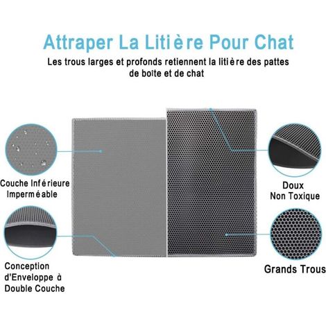 (60x45 cm, Gris) Tapis Litière Chat Bac à Litière pour Chats, Imperméable Non Toxique EVA,Double Couche en Nid d'abeille Design (1/4)