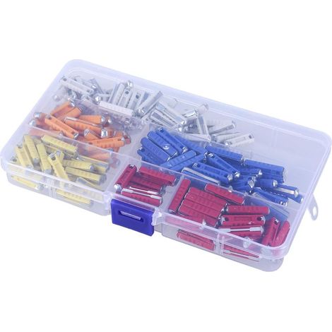 Pack of 200 torpedo-shaped automotive fuses, 5 A, 8 A, 10 A, 16 A, 25 A. Robust automotive fuses for protecting vehicle electrical circuits. (1/5)