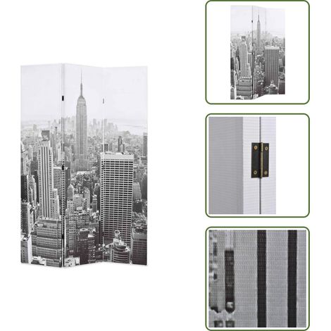 The Living Store Biombo divisor plegable 120x170 cm Nueva York blanco y negro - Separador de ambientes