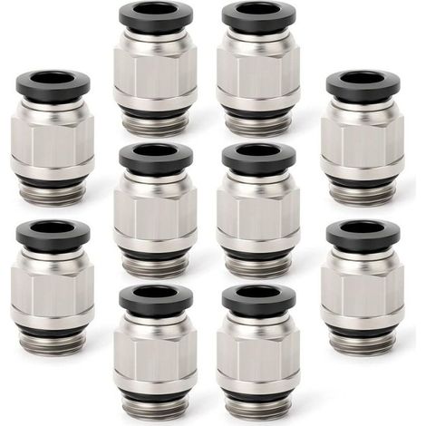 Lot de 10 raccords rapides droits mâles pour tube de 6 mm de diamètre extérieur x filetage BSP 1/8" avec bague d'étanchéit (1/4)