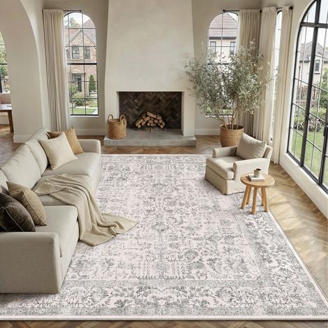Vintage Tapis Salon 200x300cm Gris Lavable en Machine Rug Chambre Adulte Grand Rugs,Descente de Lit, AntidéRapant Carpet,Interieur Doux Poil Ras,Salle a Manger Carpets,Bureau (1/5)
