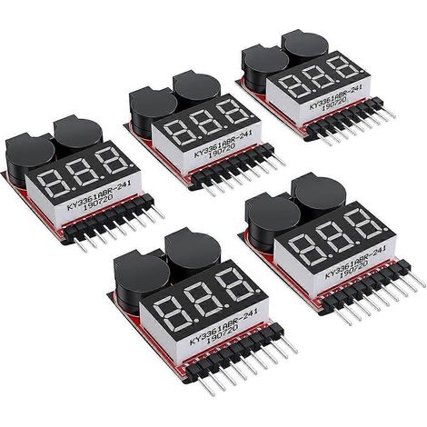 Testeur de tension pour batteries LiPo 1-8S (5 pièces), alarme sonore de basse tension pour modèles réduits radiocommandés, testeur et moniteur de batterie pour batteries LiPo/Li-ion (1/4)