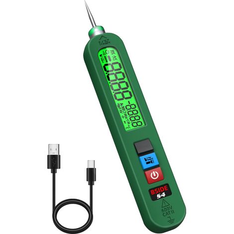 Wiederaufladbarer Spannungsprüferstift, berührungsloser Spannungsprüfer mit großem Bildschirm, misst drahtlos Spannung und Umgebungstemperatur, elektrischer Lecktester mit Taschenlampe