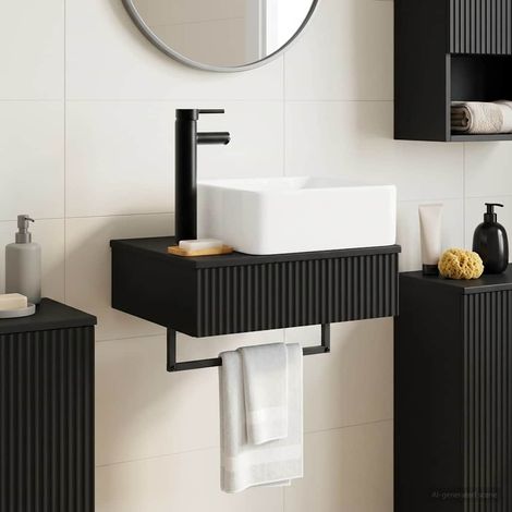vidaXL Basin de lavage mural Noir 53 x 35 x 39 cm Bois d'ingénierie (1/5)