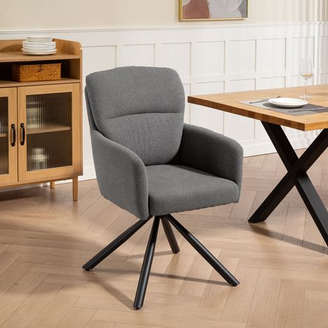 Chaise de salle à manger rembourrée - pieds métalliques - gris - accoudoirs - chaise de cuisine avec sellerie épaisse - Pratique (1/4)
