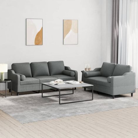 2-tlg. Sofagarnitur mit Kissen Dunkelgrau Stoff (1/5)