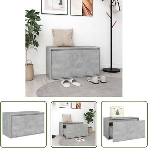 The Living Store Banc d'entrée 80x40x45 cm Gris béton Bois d'ingénierie - Banc Entrée - Banc Coffre - Meuble Rangement - Banc Design - Mobilier Intérieur (1/5)