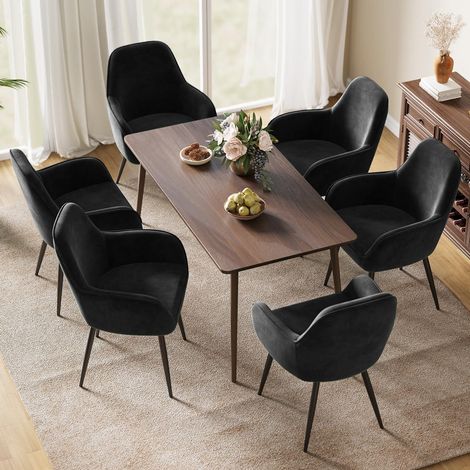 Esszimmerstühle 6er Set mit Armlehne, Samt, bis 150 kg belastbar, Schwarz (1/5)
