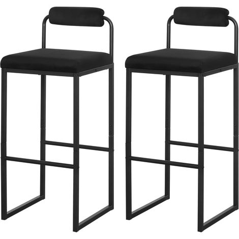 Woltu – Tabourets de bar en velours noir – Hauteur d'assise 75 cm – Dossier et repose-pieds – Structure en métal – Charge max 120 kg (1/5)