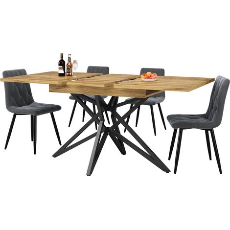 Table extensible 120-160×80 cm pieds étoile couleur noyer et noir