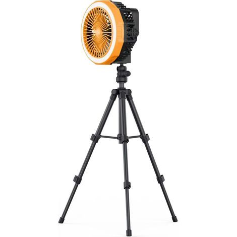 Ventilateur trépied pliable 3 en 1 : table, plafond et sur pied. 4 vitesses de ventilation, 3 niveaux d'intensité lumineuse, batterie intégrée de 10 000 mAh et support inclus. (1/5)