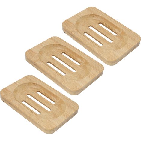 Porte-savon en bambou 3 pièces, égouttoir rectangulaire antidérapant, étanche, support de savon robuste (1/5)