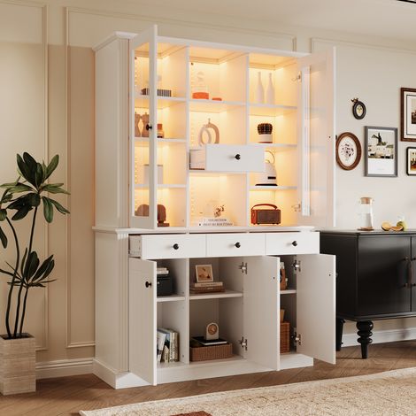 Tkopy - Vitrine multifonctionnelle, Vitrine en verre, Vitrine salon, Vitrine sur pied, Vitrine équipée d'un éclairage LED, dotée de nombreux compartiments de rangement, 119.5x40x180 cm, Vitrine blanc (1/5)