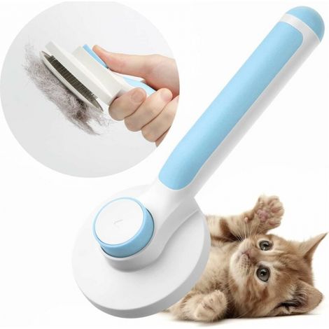 （Blue）Dog Cat Brush, Self-Cleaning Dead Hair Brush for Cat Dog Long Short Hair to Effectively Remove up to 95% of Dead Hair and Tomentose Undercoat Tangles Dead (1/5)
