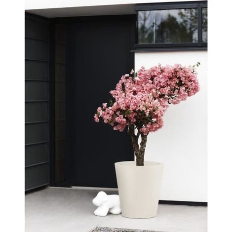 ELHO Blumentopf Pure Straight Rund 50 - Weiß Leinen - Ø 49,5 x H 51 cm - 100% recycelte