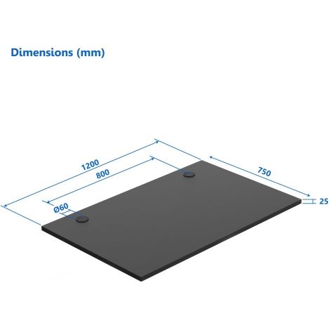 Piano del tavolo Up Up M nero, 1200x750x25 mm (pannello di particelle laminato) (1/2)