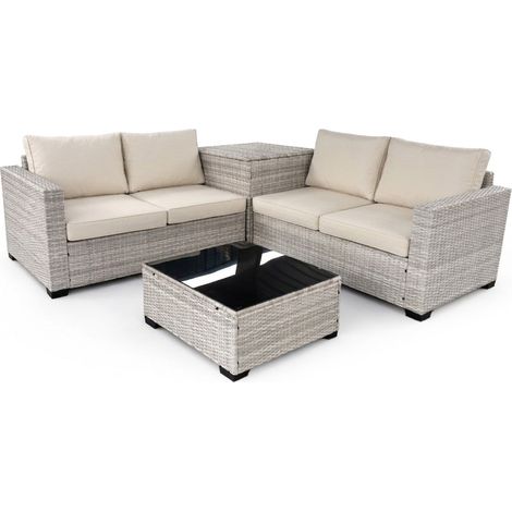 Sofa Rinconera + Baul + Mesa en Ratan PE. Muebles de Jardin y Terraza, Ratan Gris