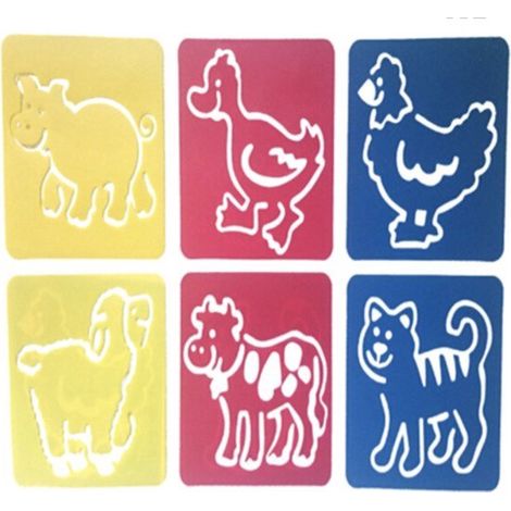 Lot de 6 pochoirs de dessin animaux de la ferme - Cochon, poule, mouton, vache, chat - Cadeau Saint-Nicolas - Loisir créatif (1/5)