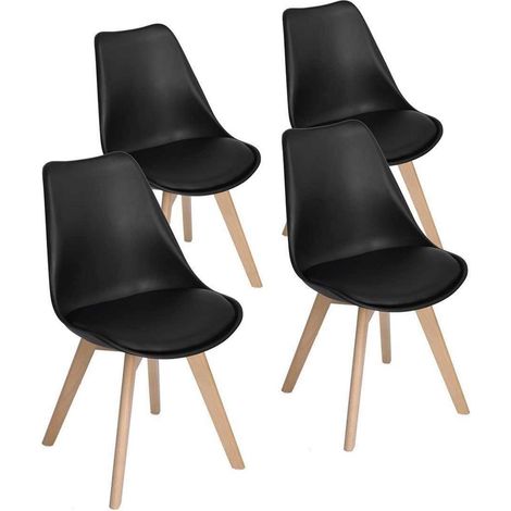 4er Set Esszimmerstühle mit Kunstleder Sitzfläche und Holzbeinen – Schwarz (1/5)