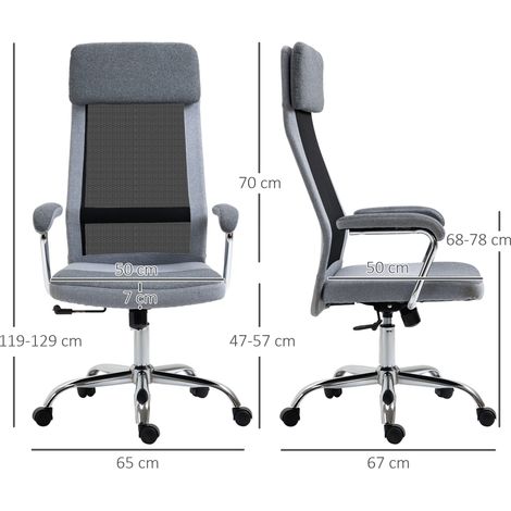 Fauteuil de bureau pivotant ergonomique, réglable en hauteur, avec fonction bascule, assise en maille, 65 x 67 x 119-129 cm, gris (1/5)