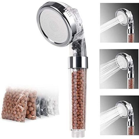 Handbrause-Filtersystem mit 3 Strahlarten und 6 austauschbaren Duschköpfen, Kalkfilter, wassersparender Duschkopf mit Druckerhöhung für Massage- und Mischstrahlduschen (1/4)