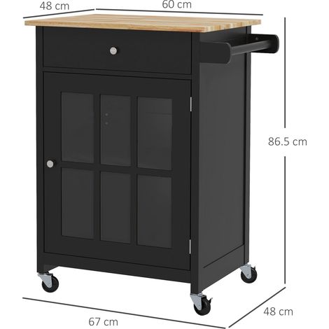 Desserte de cuisine avec tiroir, placard réglable et porte-serviettes, en bois, 67 x 48 x 86,5 cm, noir et chêne (1/5)