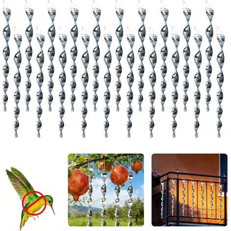 Lot de 20 spirales réfléchissantes anti-oiseaux, effaroucheur d'oiseaux extérieur à 360°, idéal pour balcon, potager, verger, protection du jardin et décoration intérieure. (1/5)