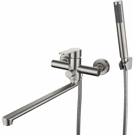 Badewannenarmatur mit runder Handbrause, Mischbatterie aus gebürstetem Edelstahl, Duscharmatur für Badezimmer