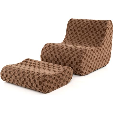 CASART Accent Lazy Sofa Chair Set Bean Bag Chair with Ottoman-Brown (1/5)