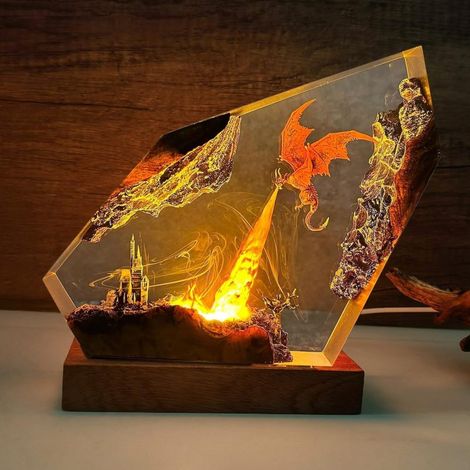 Veilleuse en résine époxy en forme de dragon, cadeau d'Halloween, éclairage créatif pour la maison, transparente (avec interface USB, LED multicolore et télécommande) (1/5)