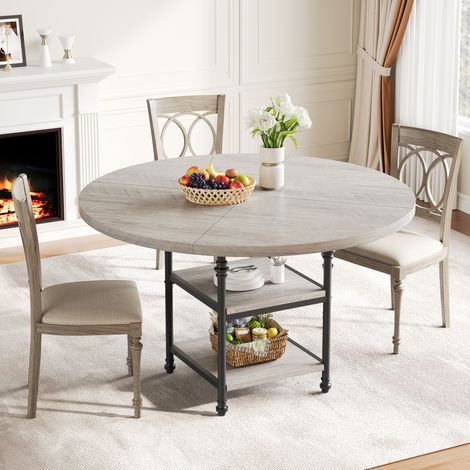 BALOVEBY - Table ronde 120 cm pour 4 personnes, étagères de rangement intégrées et pieds métalliques romains élégants (1/5)