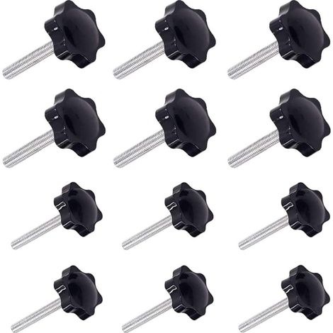 12 Pièces M6 (32) × 40mm et M8 (38) × 40mm Poignée de Serrage à Filetage Mâle Gripandles vis Boutons Poignées Bouton étoile