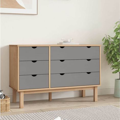 vidaXL Cajonera OTTA madera maciza pino marrón y gris 111x43x73,5 cm (1/5)