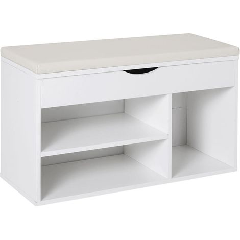 Banc à chaussures avec assise rembourrée meuble de rangement d'entrée coffre caché étagères bottes blanc 80x30x47 cm (1/5)
