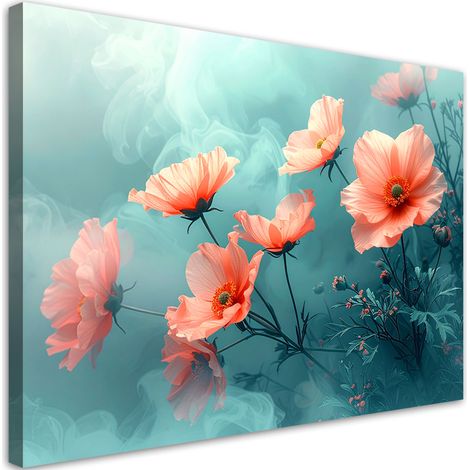 Toile Imprimée, Coquelicots rouges dans une composition botanique pastel,30x20 (1/4)