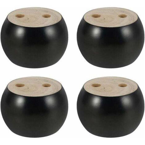 BARKBUSTERS  Lot de 4 Pieds de Meubles en Bois Rond hauteu 5cm, pour canap, Lit, Fauteuil, Armoire, avec vis et Ruban (Noir) (1/4)