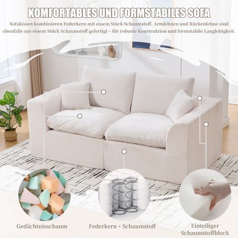 Canapé minimaliste moderne en tissu, canapé deux places pour salon, fauteuil doux et confortable, coussins inclus, canapé de détente de style nordique, idéal pour le salon ou la chambre. (1/5)