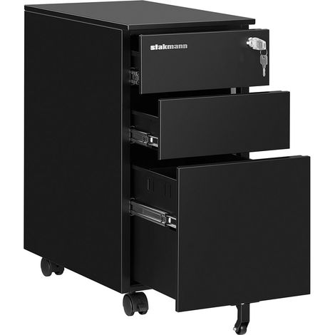 Cassettiera da Ufficio 45x30x60 cm Mobiletto per Documenti con Serratura Asta per Schedario Nero (1/4)